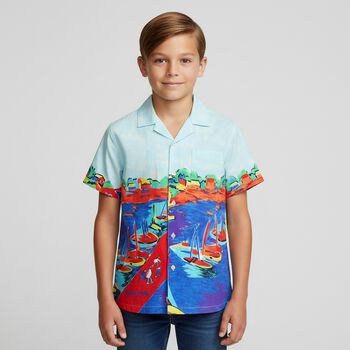 قميص أولاد بالشعار باللون الأزرق