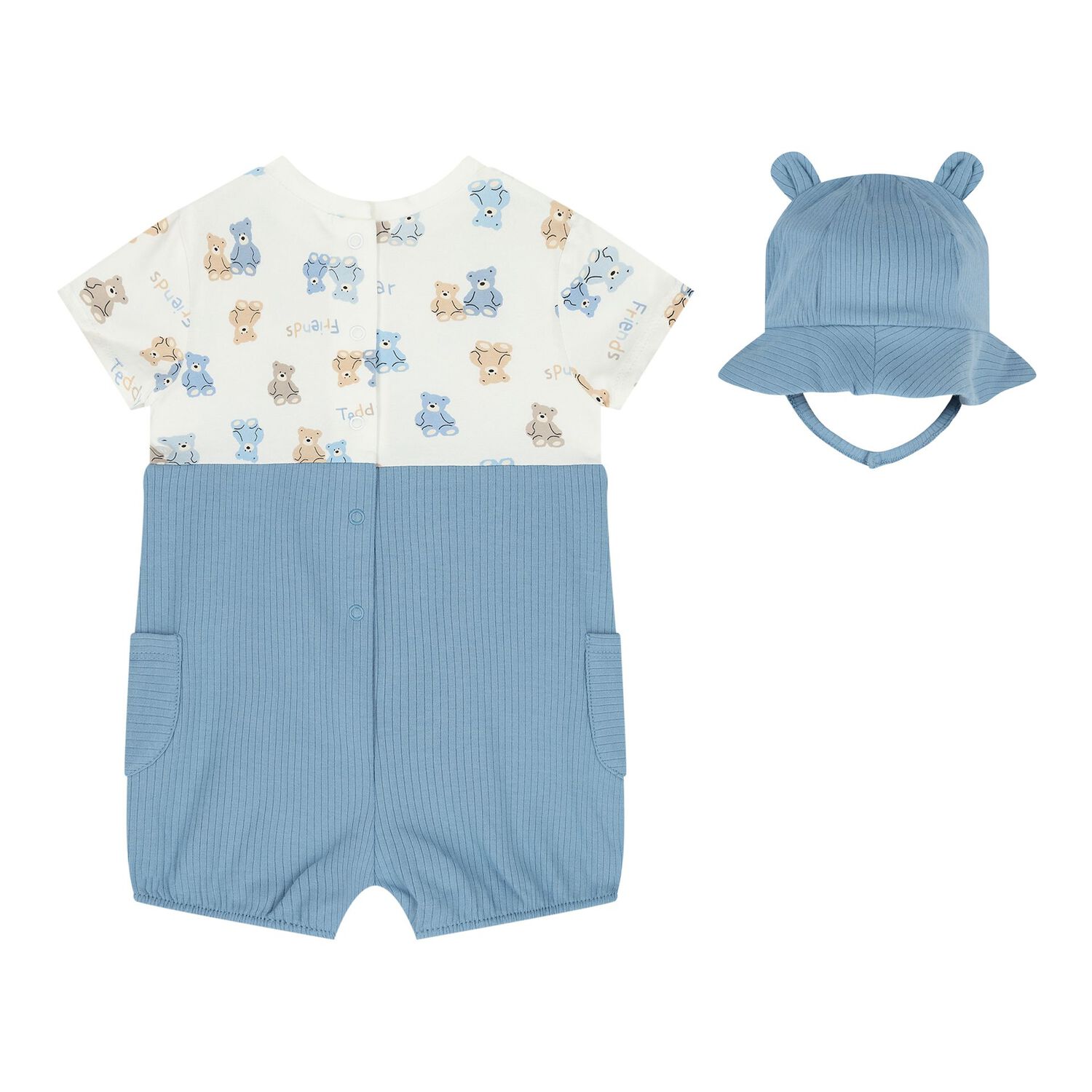 Baby Boys White & Blue Romper Set, 2, hi-res