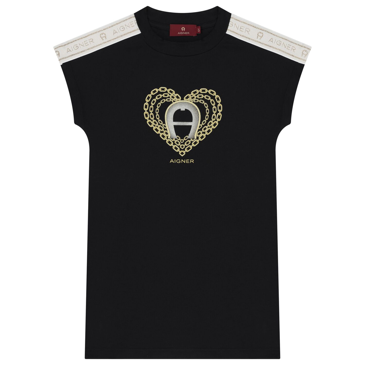 طقم فستان بنات بشعار القلب باللون الأسود, 2, hi-res image number null