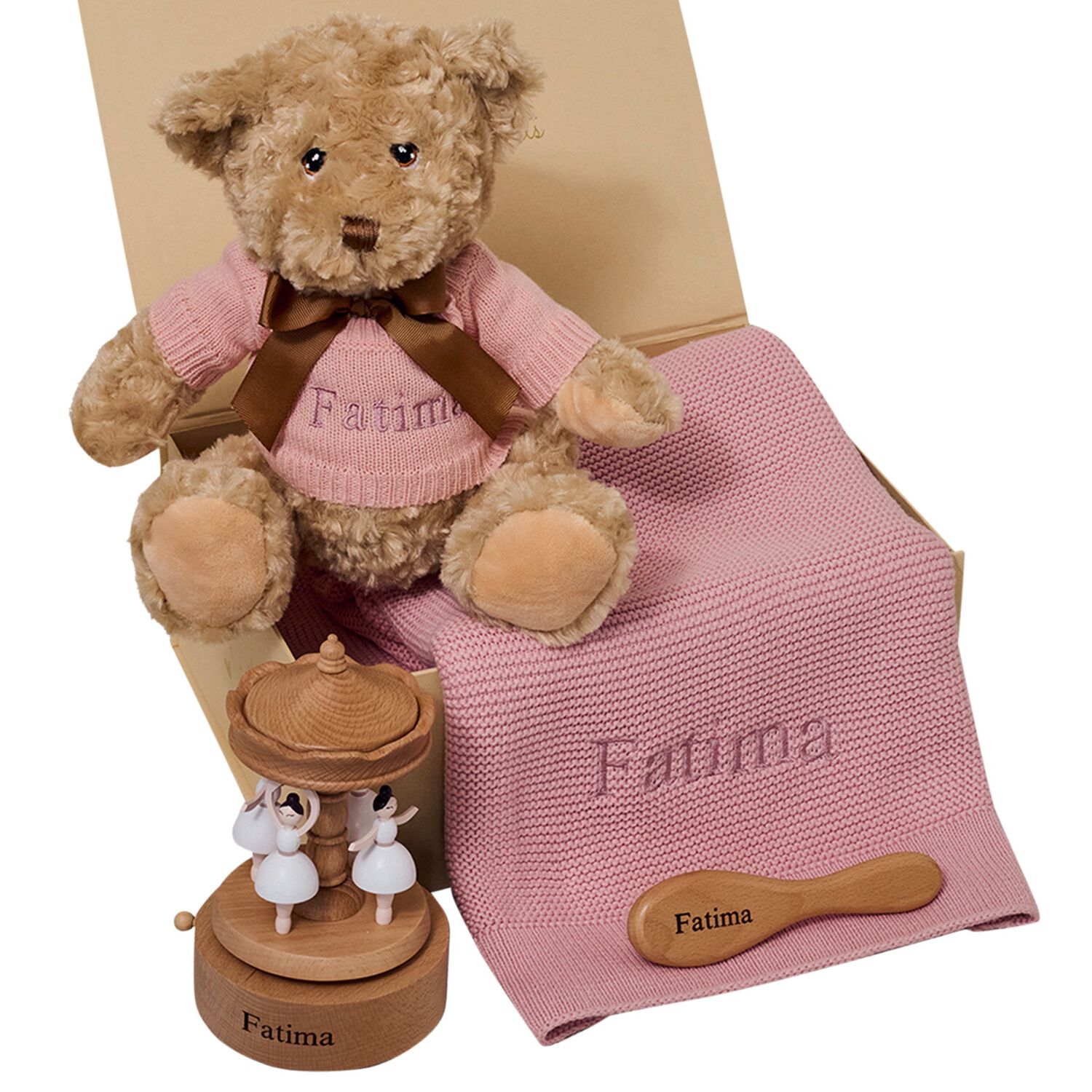 Girls Pink Musical Carousel Personalised Baby Gift Set, 3, hi-res