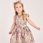 Girls Beige Jacquard Dress, 1, hi-res