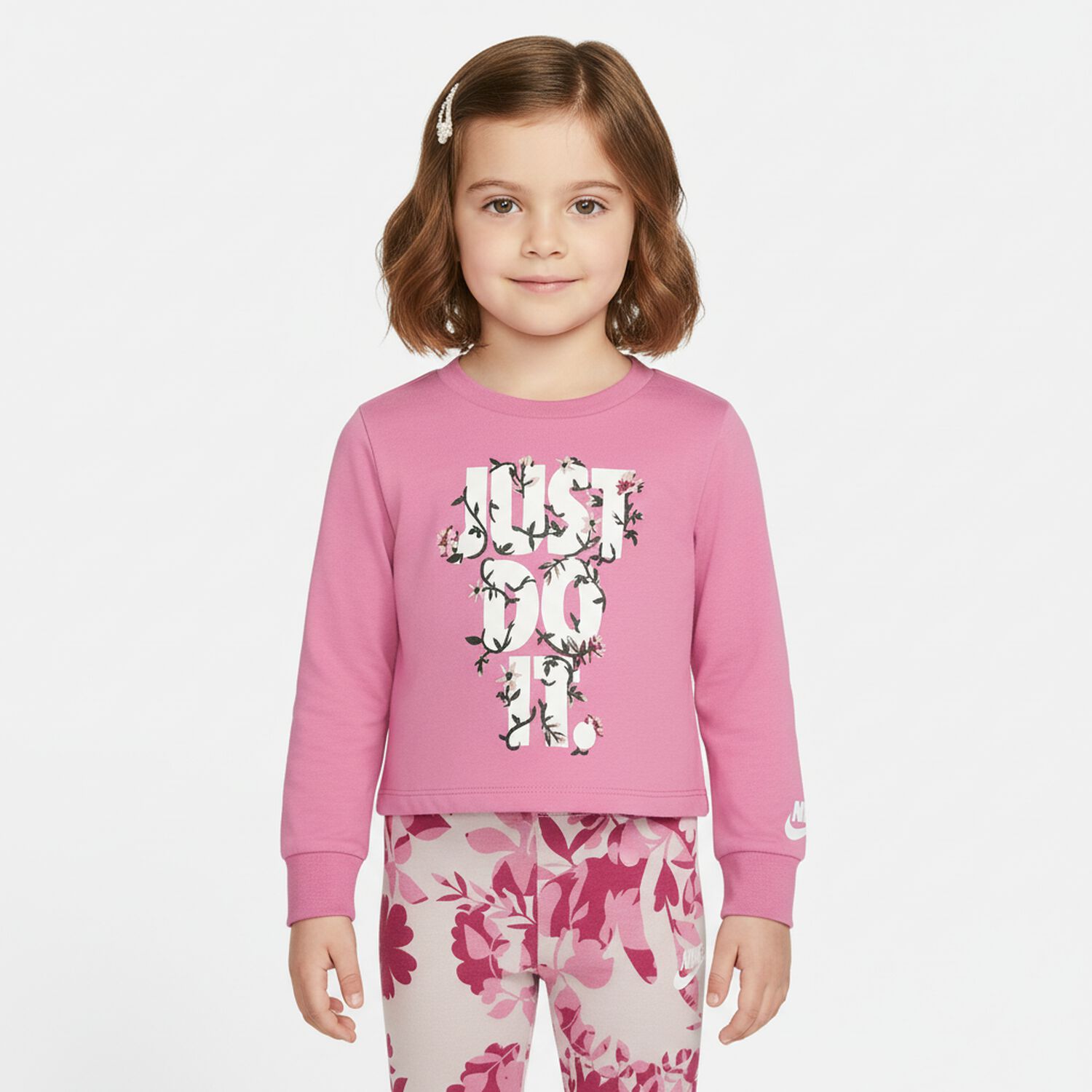 Girls Pink Logo Floral Leggings Set, 1, hi-res image number null