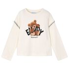 Girls Ivory Teddy Bear Long Sleeve Top, 1, hi-res