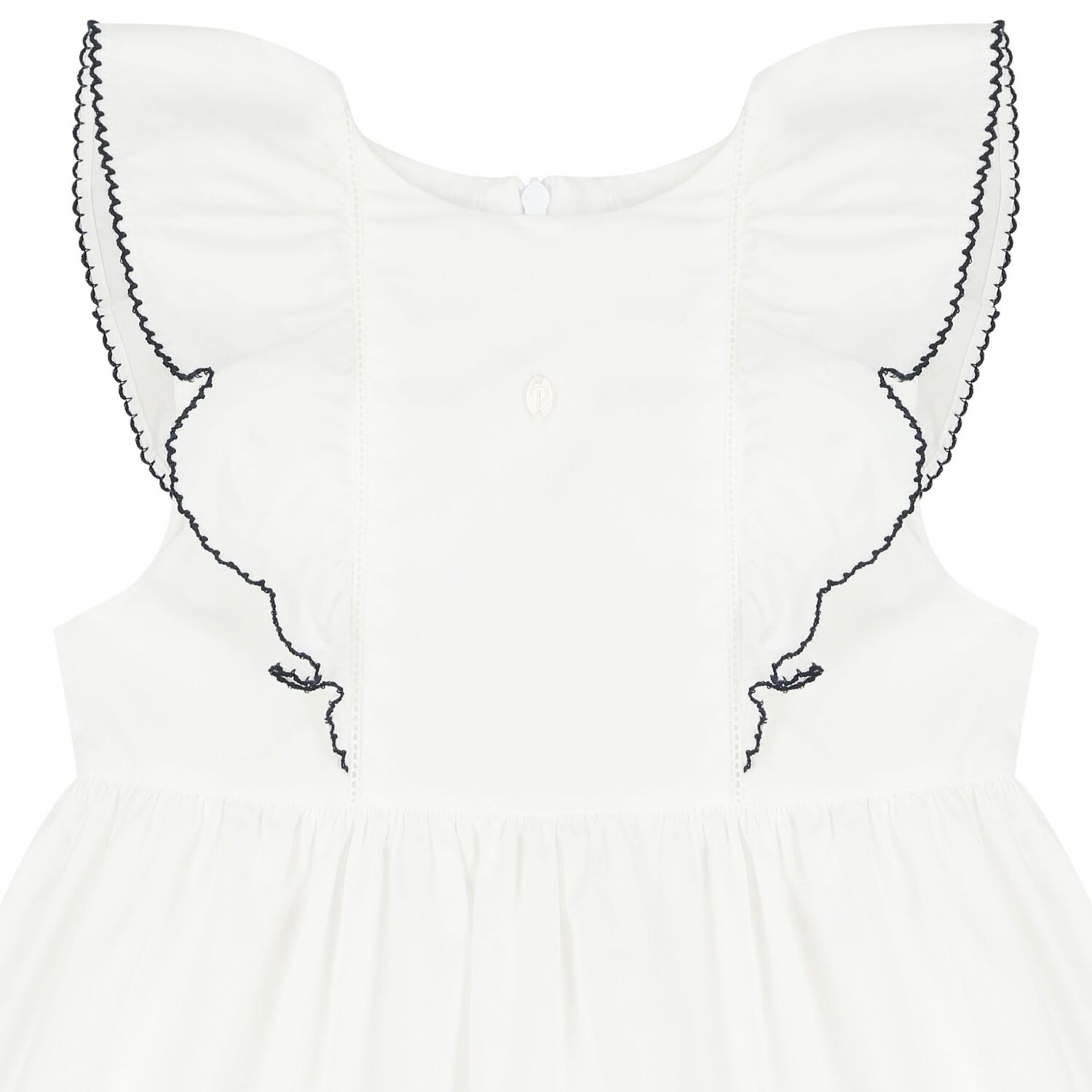 Girls White & Navy Blue Ruffled Dress, 1, hi-res image number null