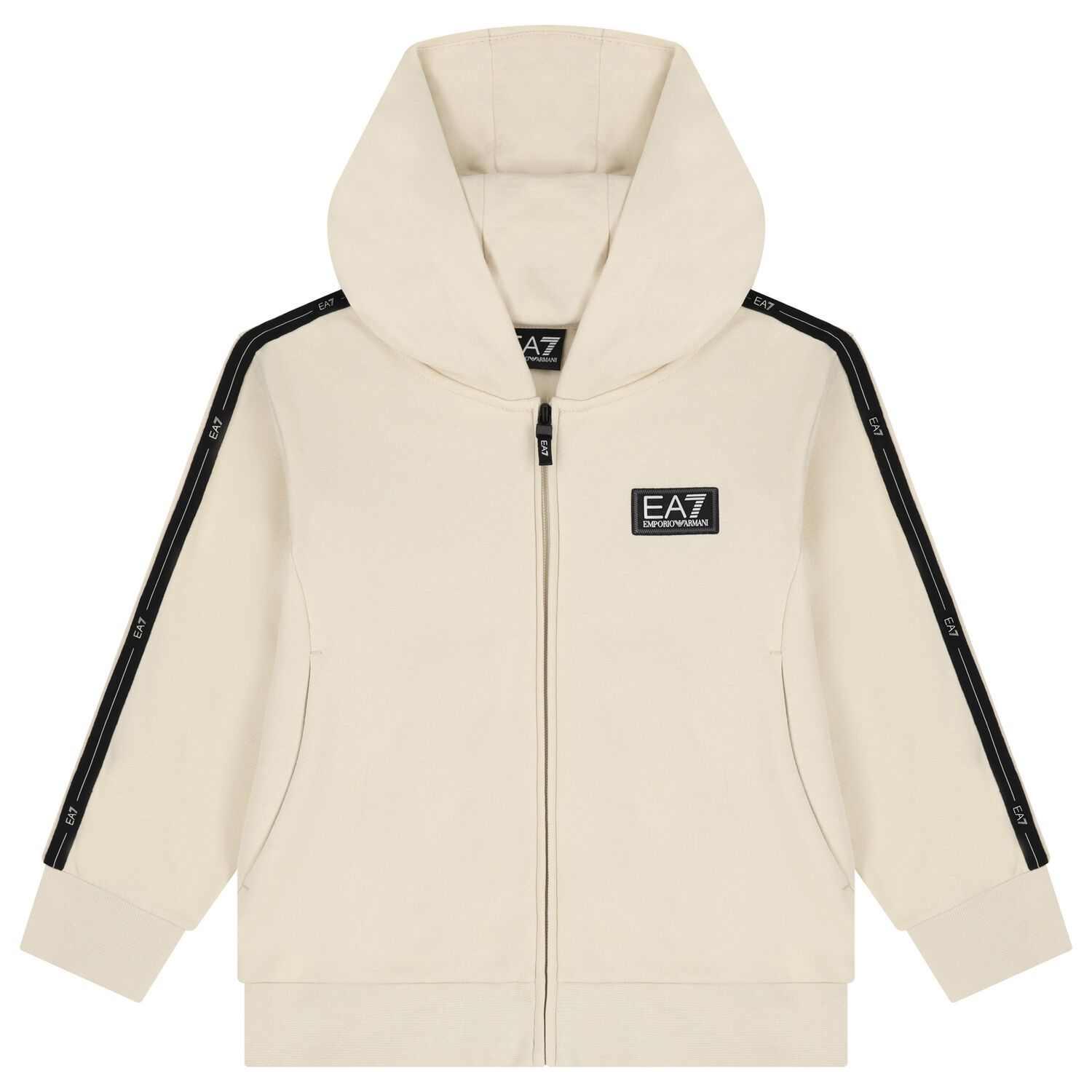 Boys Ivory Logo Hooded Zip Up Top, 1, hi-res