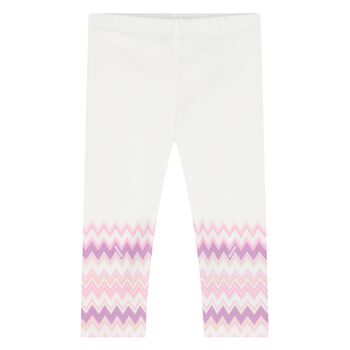 Younger Girls White & Pink Zig Zag Leggings
