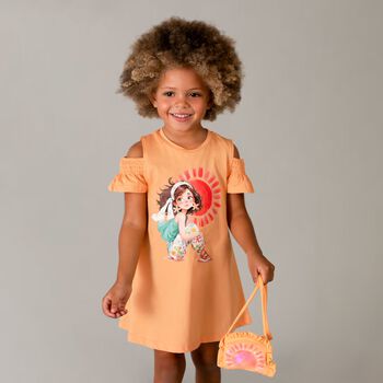 Girls Orange Ruffled Dress Set