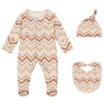 Beige & Brown Zig Zag Babygrow Set