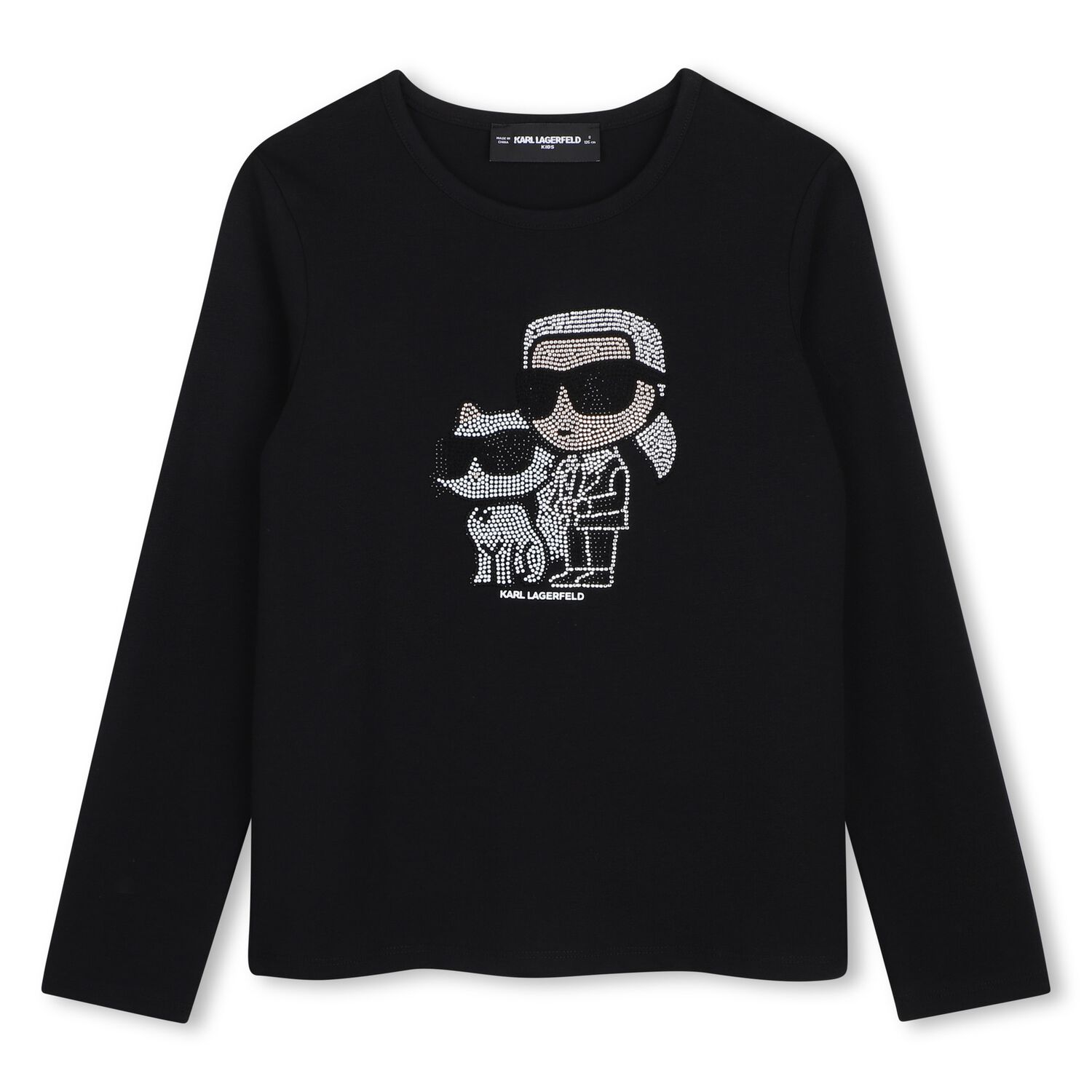 Girls Mini Me Black Ikonik Karl & Choupette Long Sleeve Top, 2, hi-res