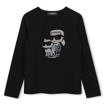 Girls Mini Me Black Ikonik Karl & Choupette Long Sleeve Top