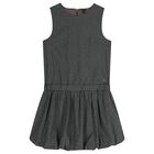 Girls Grey Embellished Striped Dress, 1, hi-res