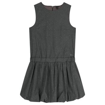 Girls Grey Embellished Striped Dress