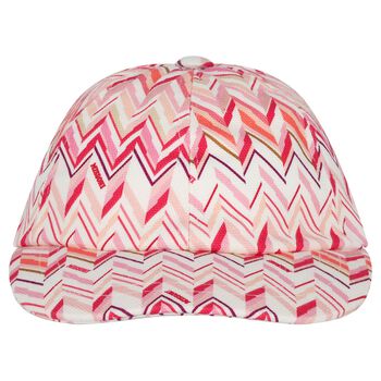 Girls White & Pink Zig Zag Cap