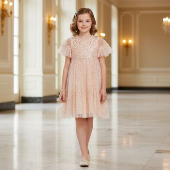 Girls Pink Sequin Tulle Dress