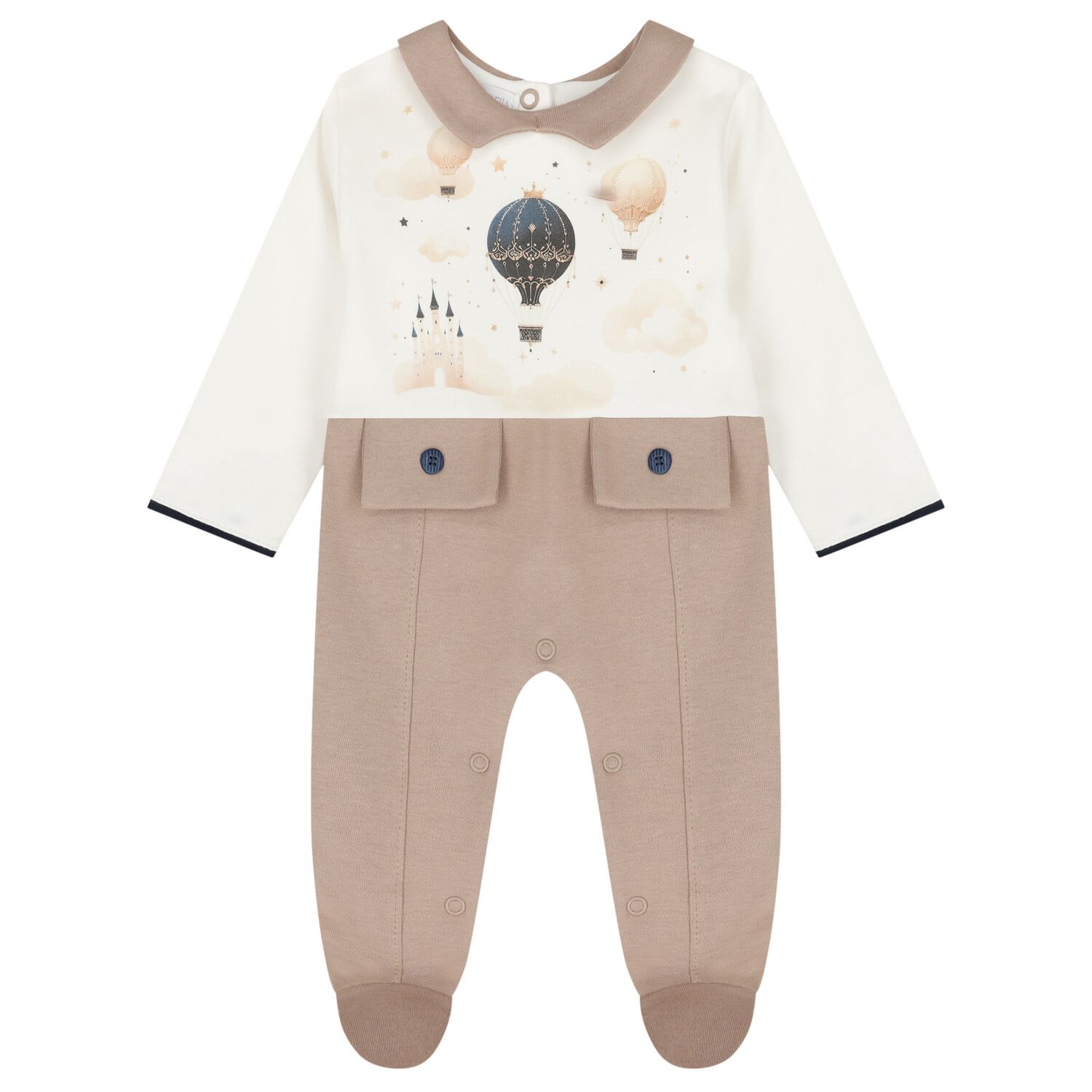 Baby Boys Ivory & Beige Balloon Babygrow, 1, hi-res