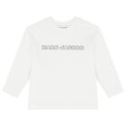 Girls White Crystal Logo Long Sleeve Top, 2, hi-res