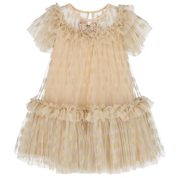 Girls Gold Bow Tulle Dress