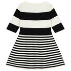 Girls White & Black Knitted Striped Dress, 1, hi-res