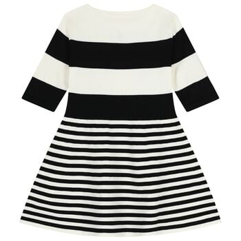 Girls White & Black Knitted Striped Dress