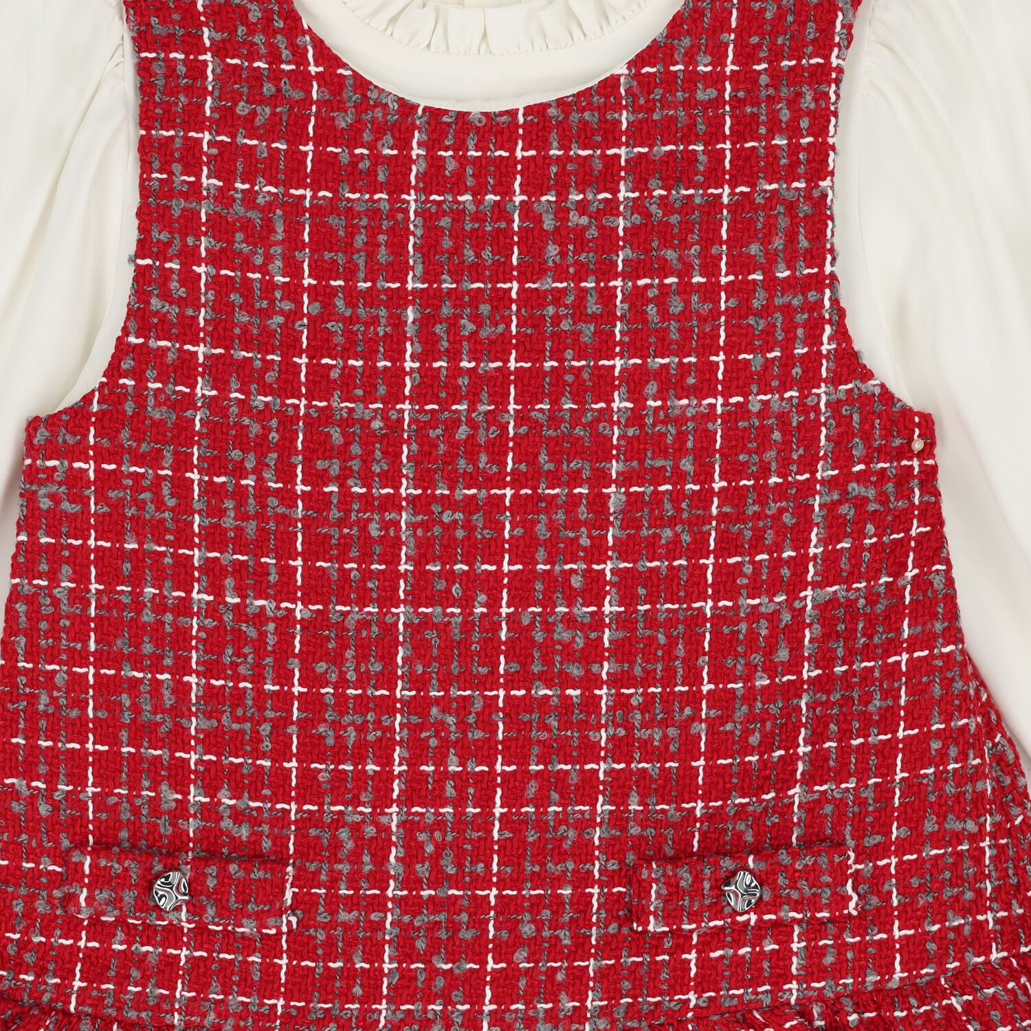 Girls White & Red Pinafore Dress, 1, hi-res