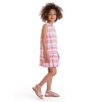 Girls Pink & White Logo Zig Zag Dress