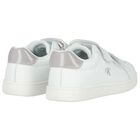 Girls White & Silver Logo Trainers, 1, hi-res
