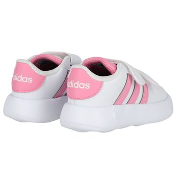 Girls White & Pink Grand Court Trainers