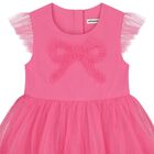 Girls Pink Bow Tulle Dress, 1, hi-res