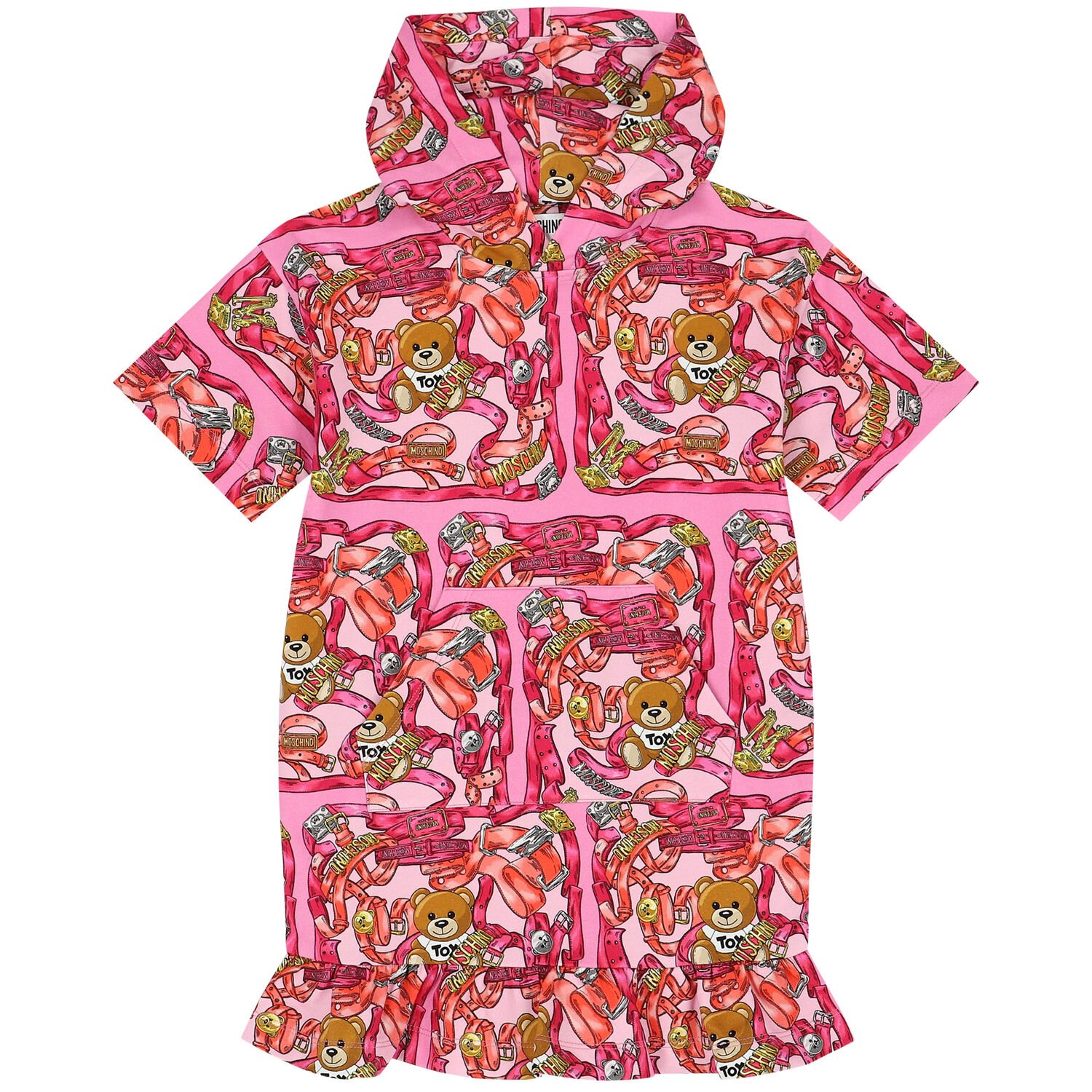 فستان هودي بشعار تيدي باللون الوردي, 1, hi-res