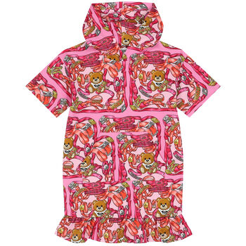 Girls Pink Teddy Bear Logo Hooded Dress