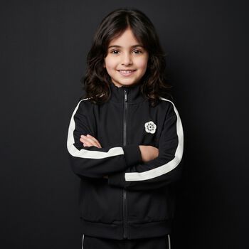 Girls Black Logo Zip Up Top