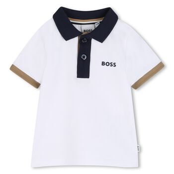 Younger Boys White Logo Polo Shirt