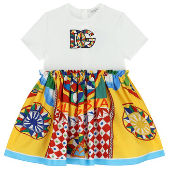 Girls White & Yellow Carretto Dress