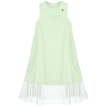 Girls Green Satin & Tulle Sparkle Dress