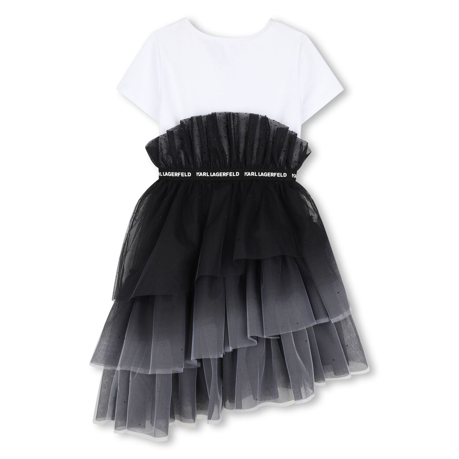 Girls White & Black Tulle T-Shirt Dress, 1, hi-res