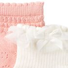 Younger Girls Ivory & Pink Socks ( 2-Pack ), 2, hi-res