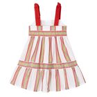 Girls White, Pink & Green Striped Dress, 1, hi-res