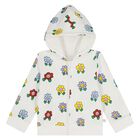Younger Girls Ivory Flower Hooded Zip Up Top, 1, hi-res