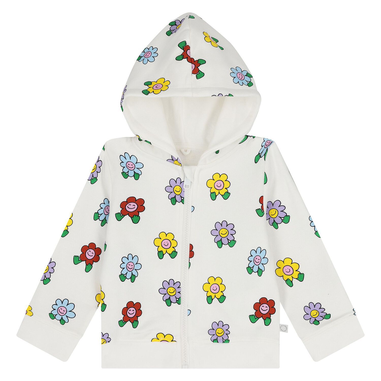 Younger Girls Ivory Flower Hooded Zip Up Top, 1, hi-res