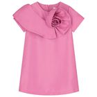 Girls Pink Flower Satin Dress, 1, hi-res