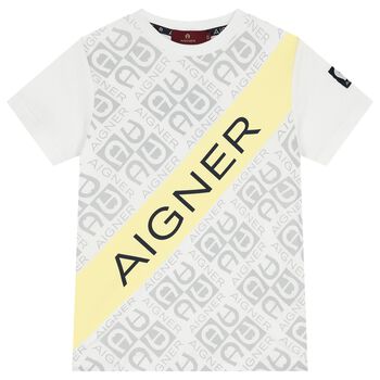 Boys White & Yellow Logo T-Shirt