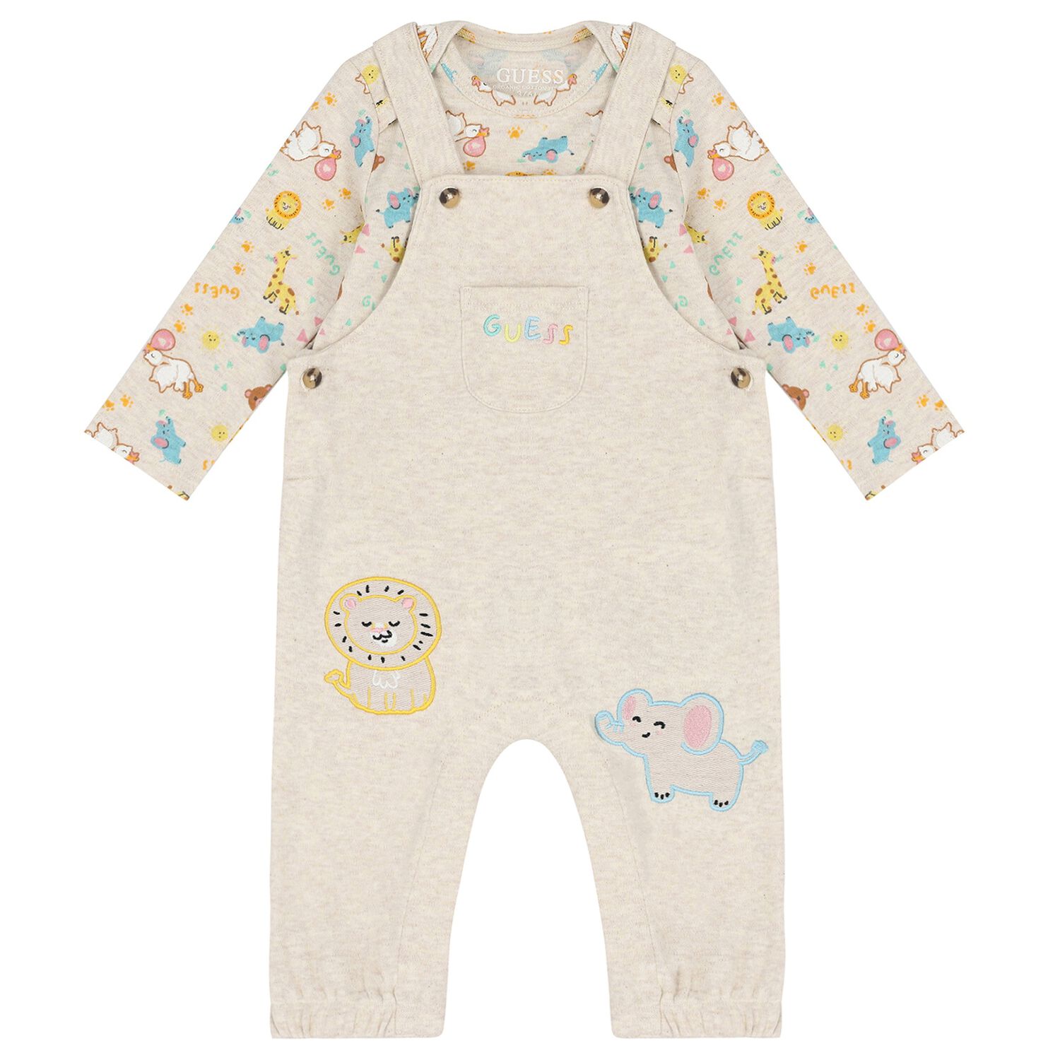 Baby Girls Beige Logo Dungaree Set, 1, hi-res image number null