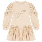 Girls Gold Logo Bow Dress, 1, hi-res