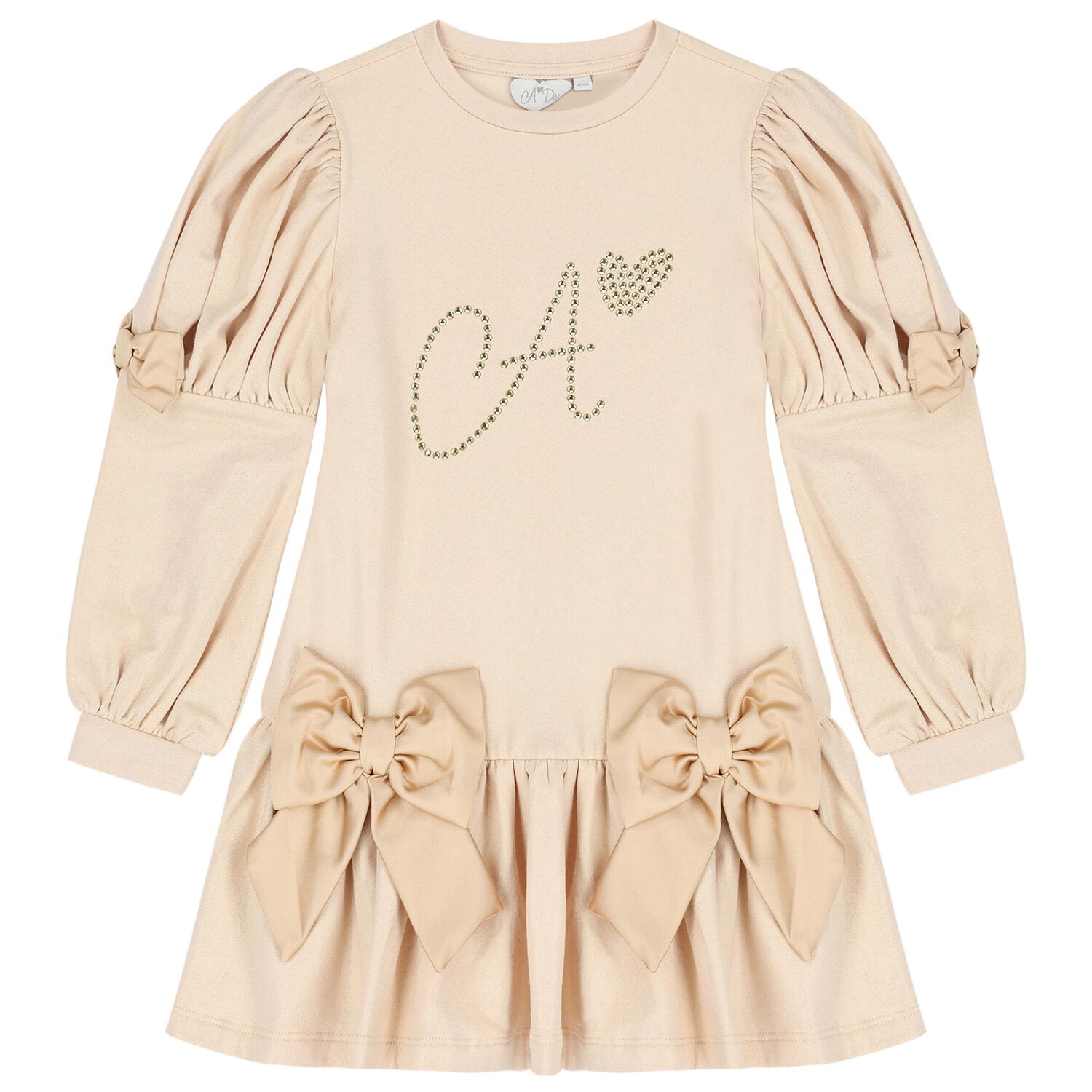 Girls Gold Logo Bow Dress, 1, hi-res image number null