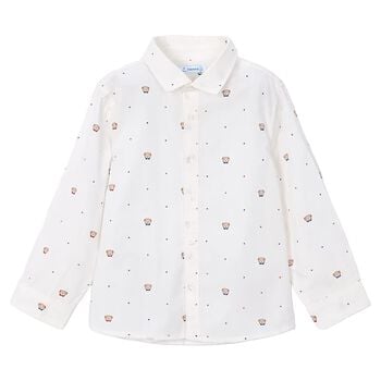 Boys White Teddy Bear Shirt