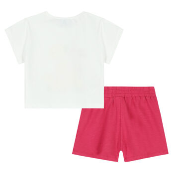 Girls Ivory & Pink Shorts Set