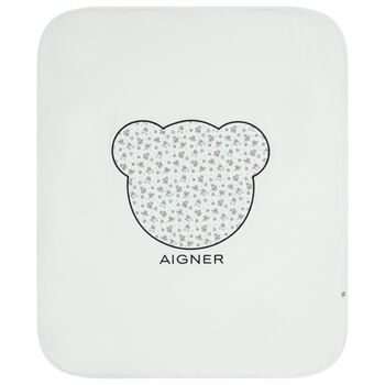 Baby Boys White & Blue Teddy Bear Blanket