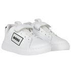 Boys White Leather Trainers, 1, hi-res