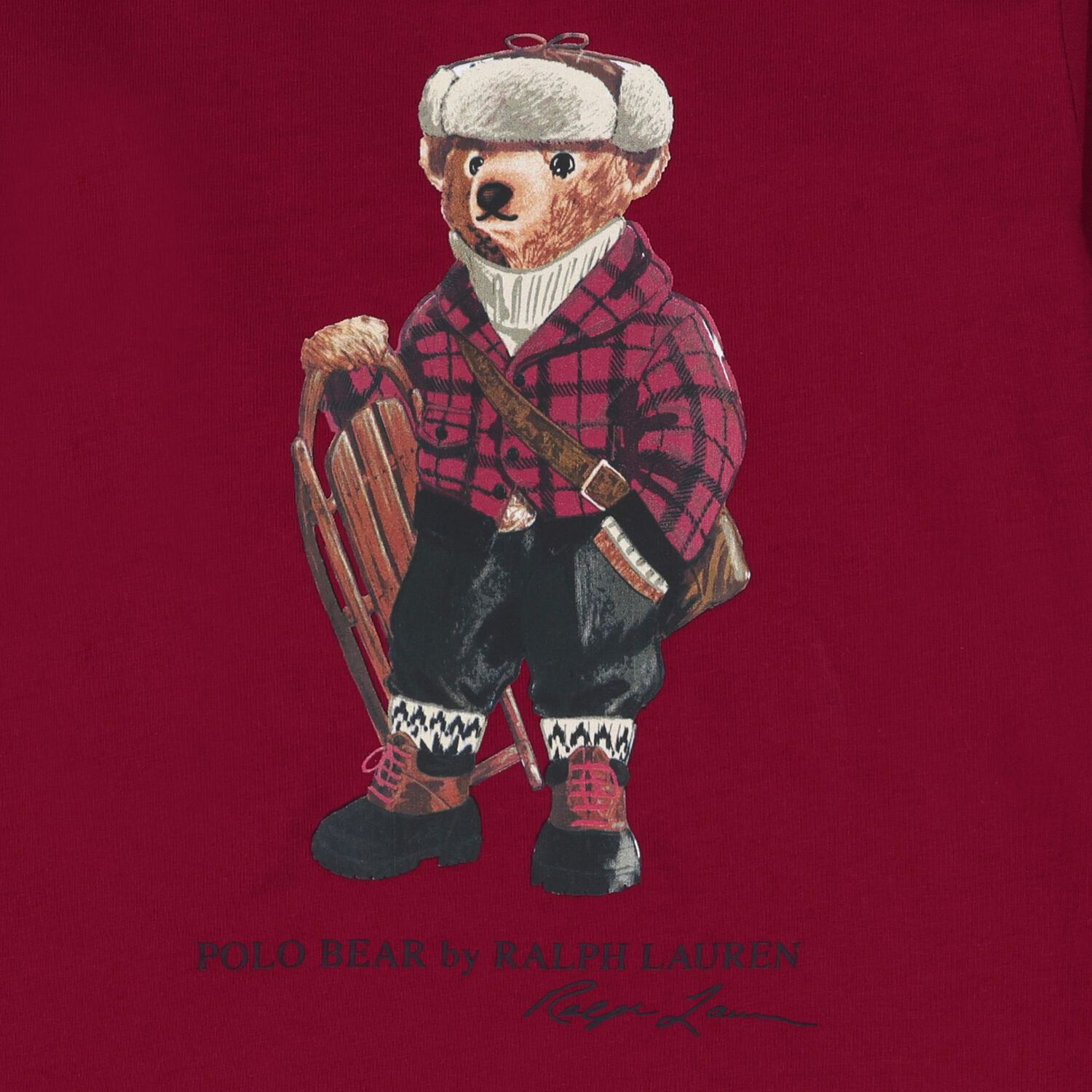 Boys Burgundy Polo Bear Long Sleeve Top, 1, hi-res image number null