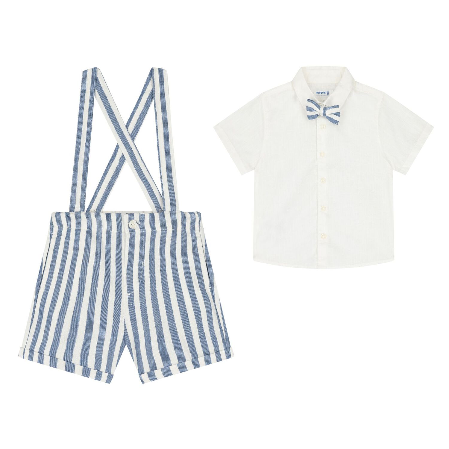 Younger Boys White & Blue Shorts Set, 1, hi-res